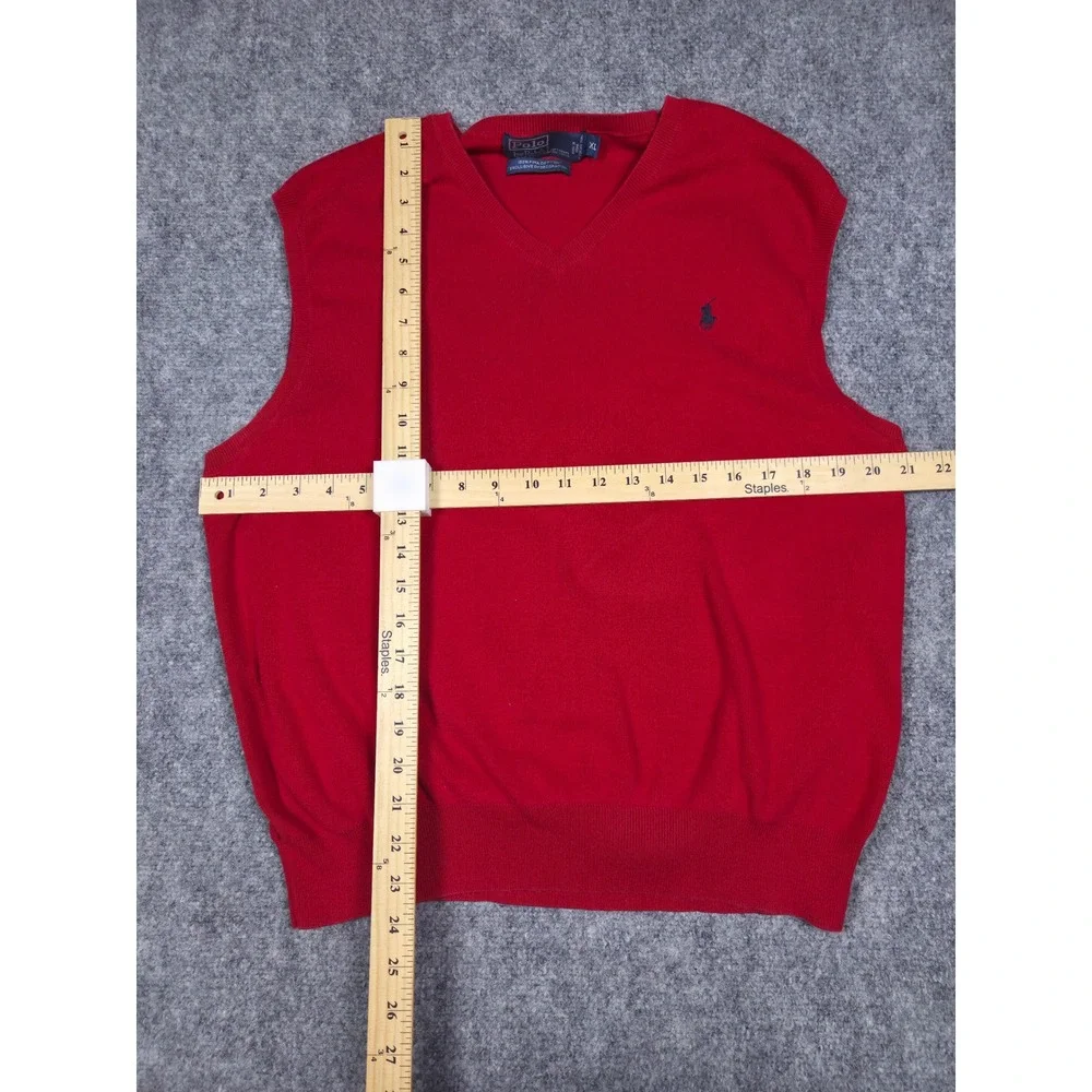 Polo Ralph Lauren Sweater Vest Mens XL Red Pima Cotton V-Neck Pony Logo